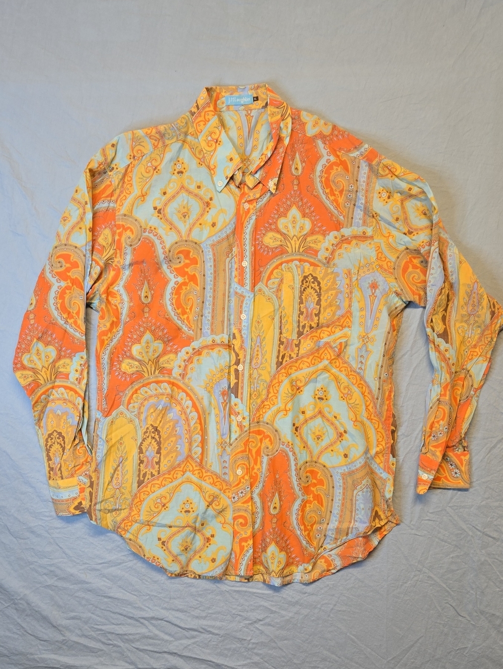 J. McLaughlin Orange & Yellow Paisley Button Down Silk Blend Casual Dress Shirt